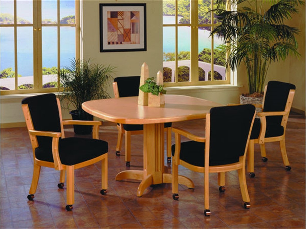 The I.M. David Dining Room Dining Table 2857 sits at an area with a good view of a lake outside.