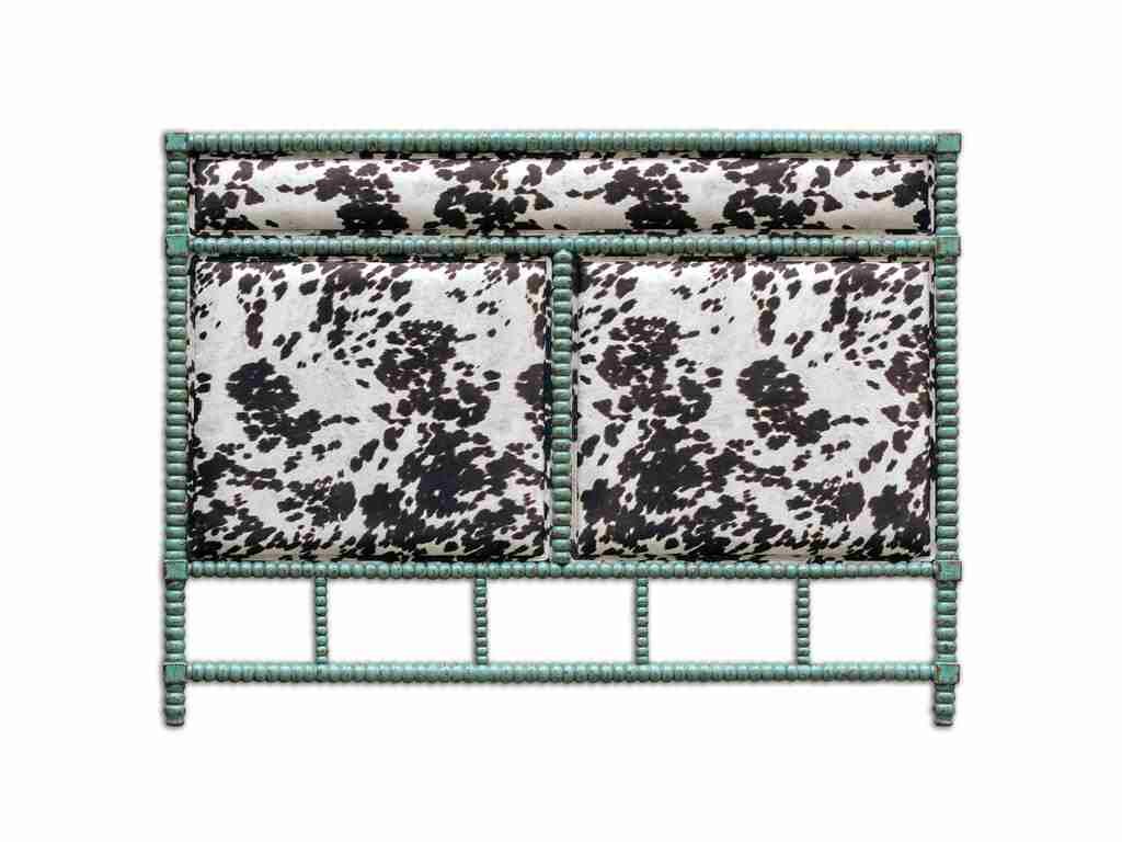Bedroom Uttermost Chahna King Headboard 23703 has a white and dark chocolate velvet fusion that mixes well with the aqua blue frame. 