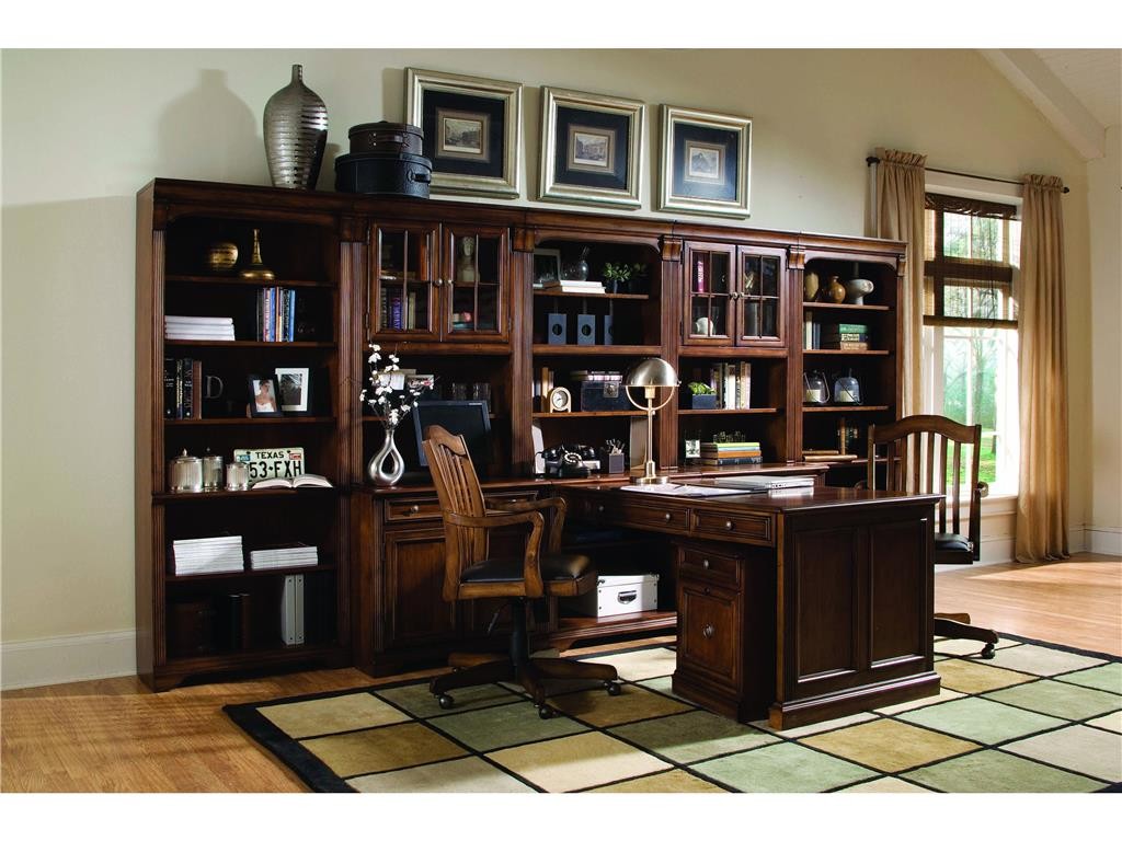 A home office such as this is a neat freak's haven. Furniture set comes from the Brookhaven Collection of Hooker Furniture.