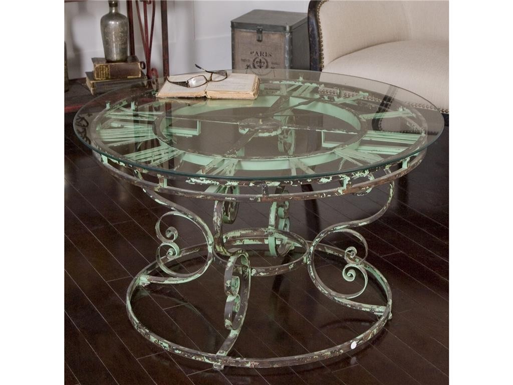 The Living Room Uttermost Gilbertine Clock Table 24349 makes green appear rustic.