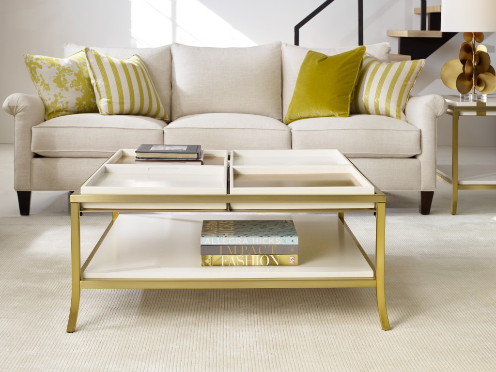 Cynthia Rowley: 7070-002CR Rivington 3 over 3 Sofa 1586-80112-WH3 Flip Square Cocktail Table with Reversible Top