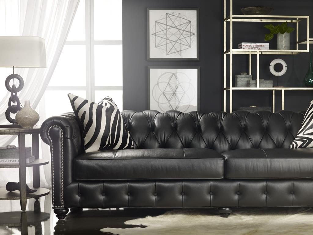 Bradington-Young Living Room Wellington Large Stationary Sofa 698-96 has tufted leather. 