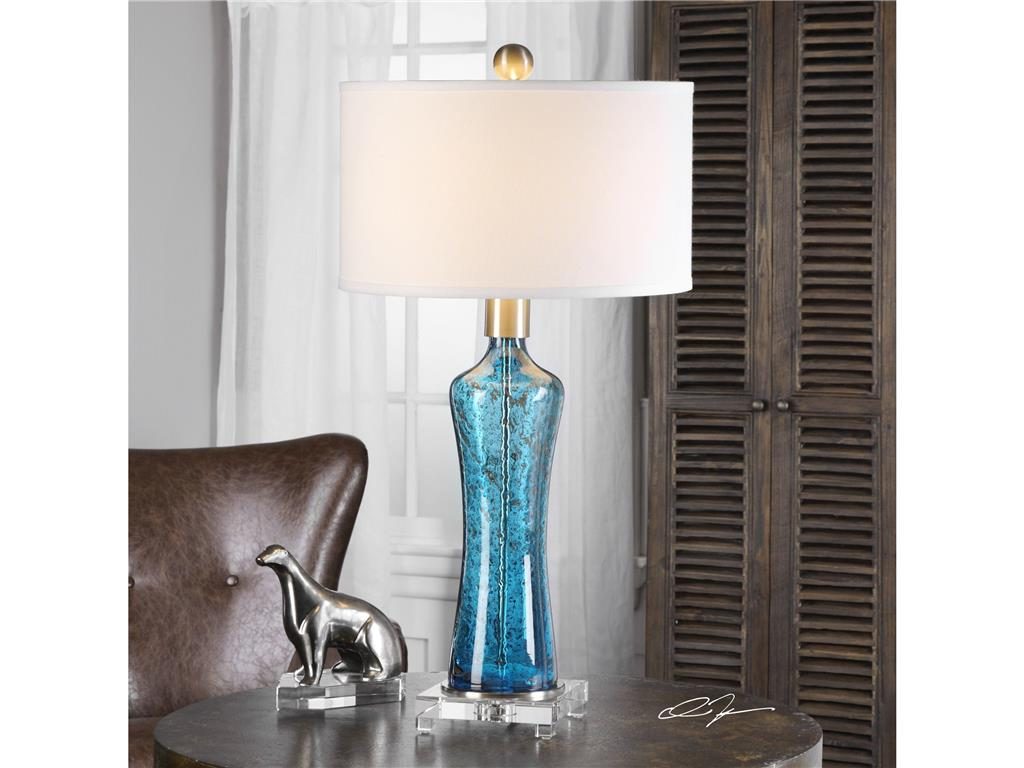  The sky blue of this Uttermost Lamps and Lighting Sekani 27207 blends beautifully with the chocolate brown background. 