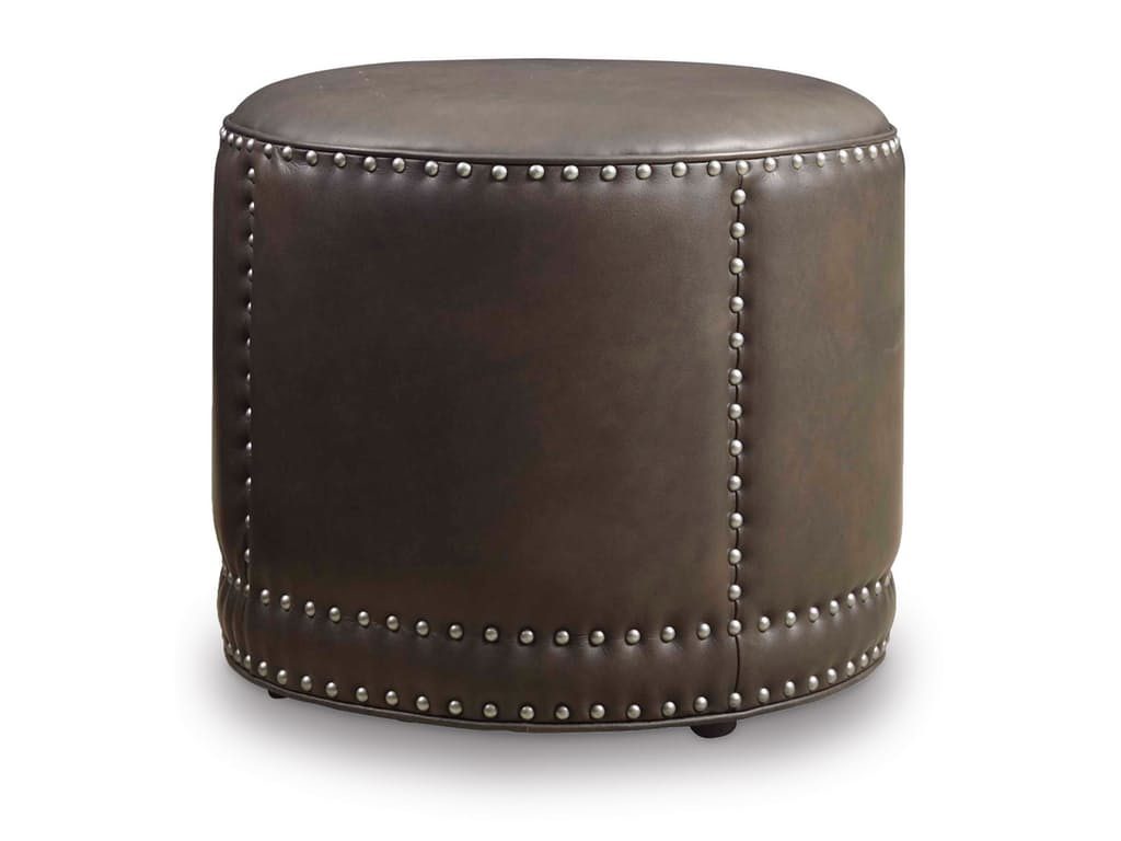 Hooker Furniture Living Room Aspen Durant Round Cocktail Ottoman: Who says leather furniture always has to be a sofa? 