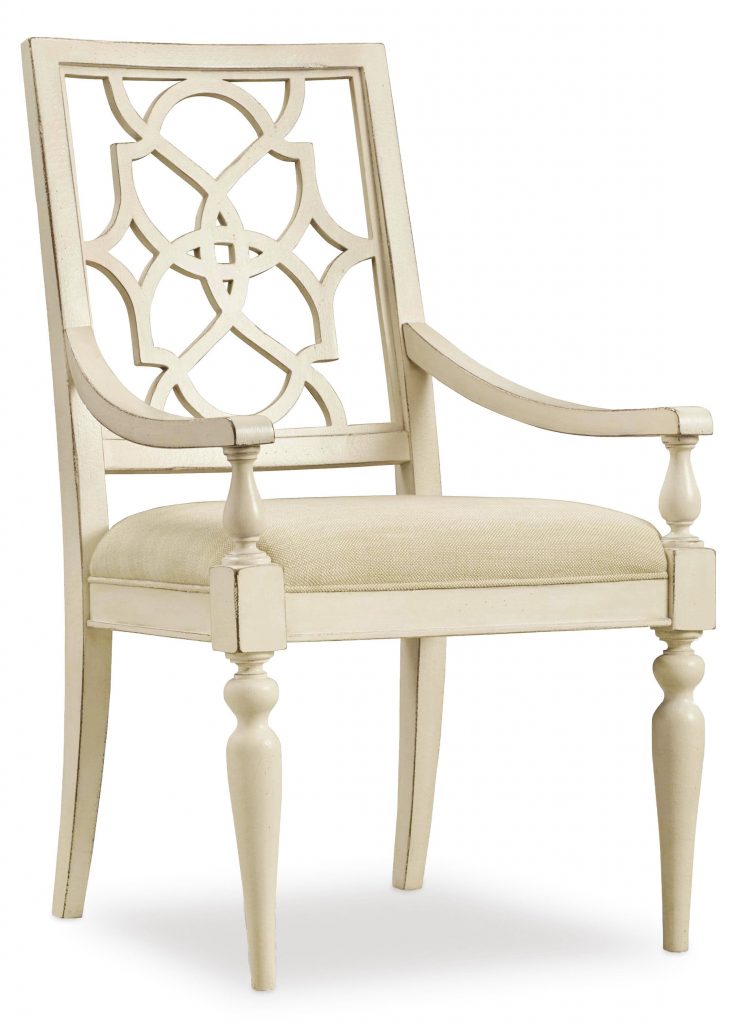 Hooker Furniture Dining Room Sandcastle Fretback Arm Chair - Upholstered Seat