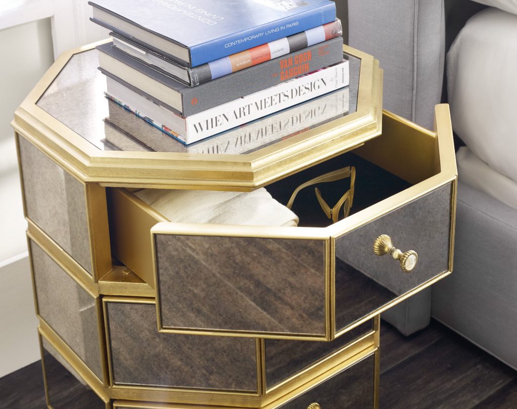 CYNTHIA ROWLEY FOR HOOKER FURNITURE BEWITCH MIRRORED OCTAGONAL NIGHTSTAND: No bedroom should go without a functional and beautiful nightstand. 