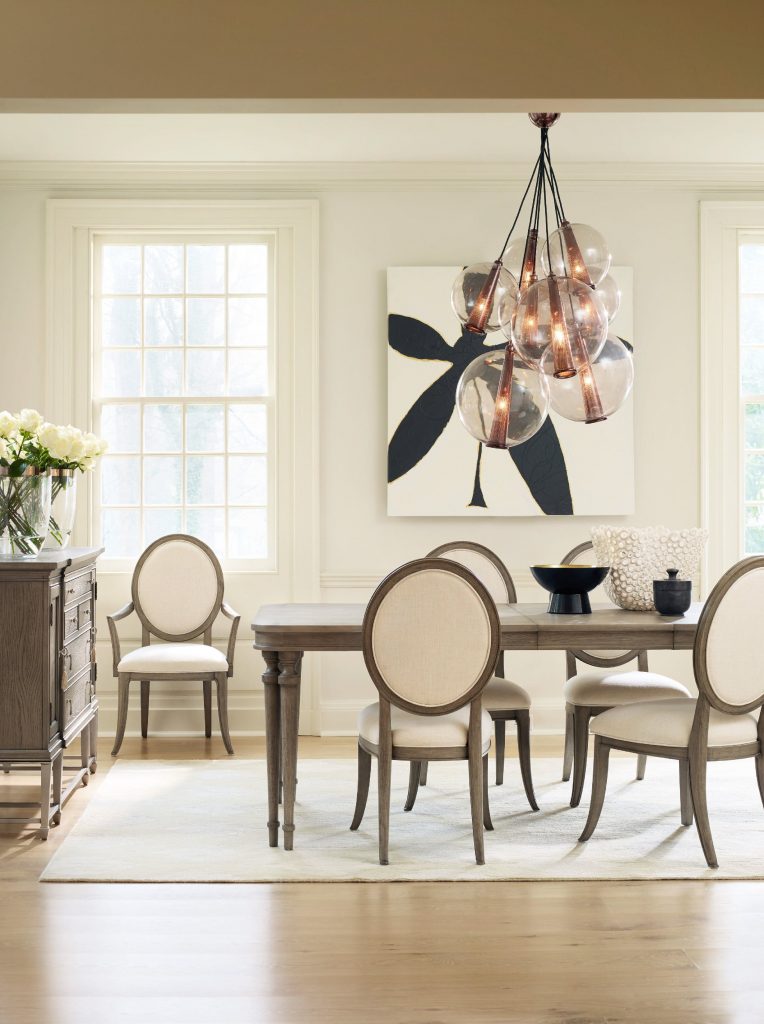 CYNTHIA ROWLEY FOR HOOKER FURNITURE DINNER AT EIGHT DINING TABLE with 2-18IN LEAVES: The dining room should be uncluttered and tidy during your guests' visit. 